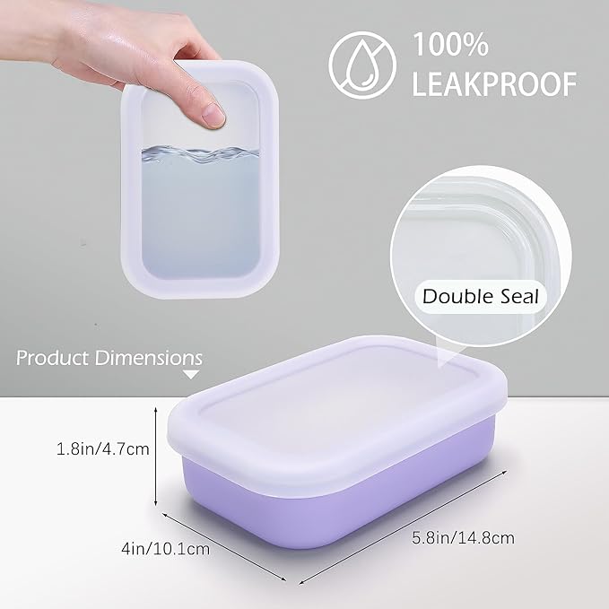 Enhanced Leakproof Silicone Travel Shampoo bar Holder, Shampoo and Conditioner Bar Container, Soap Box for Handmade Soap, Shatterproof Soap Holder for Save Soap (Clear&Violet)