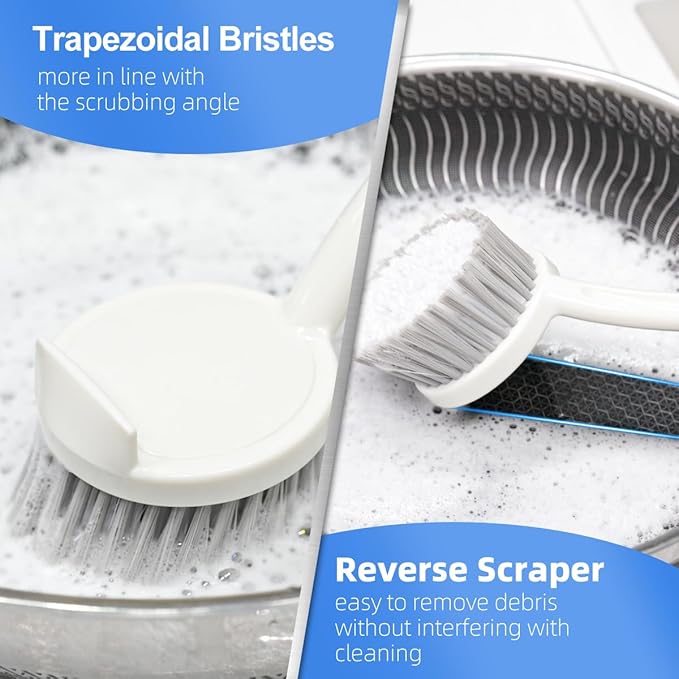 2 Pack Dish Brush Set with Dish Brush with Handle and 2-in-1 Water Bottle Brush with Removable Straw Brush for Bottles Cups, Dish Scrub Brush with Scraper Tip for Dishwashing Pans Pot Sink