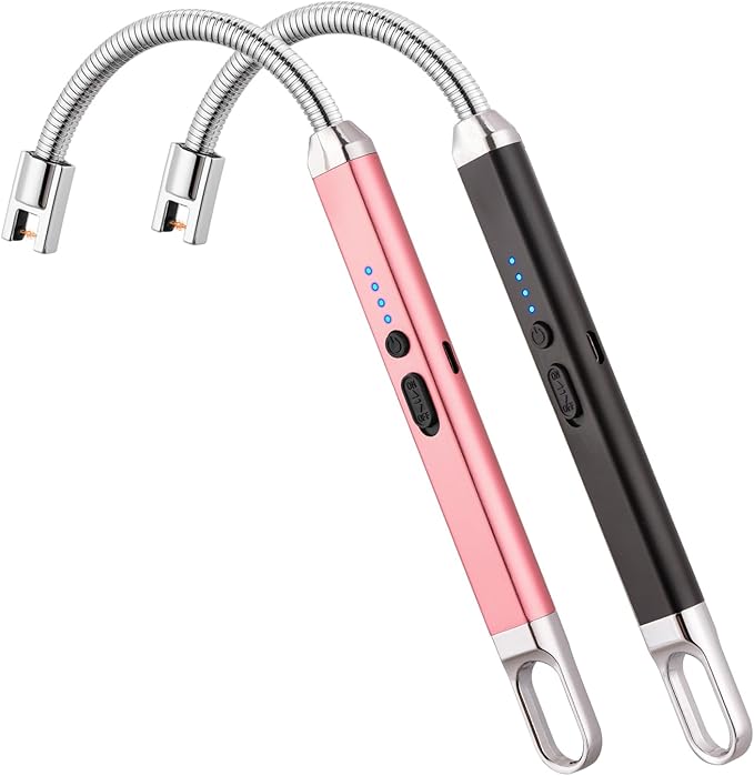MEIRUBY 2Pack Electric Candle Lighter, Birthday Christmas Stocking Stuffers Gifts for Women Mom Men Wife Sister, USB Arc Rechargeable Windproof Long Lighter for Candle BBQ Housewarming Gift Idals