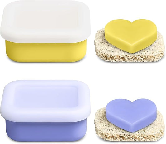 OTHIX 2 Pack Leakproof Silicone Travel Soap Case, Small Bar Soap Holder Container with Drainage Layer & Mini Portable Soap Dish for Shampoo Bars, Bathroom, Gym, Travel, Camping (Ice Blue & Yellow)