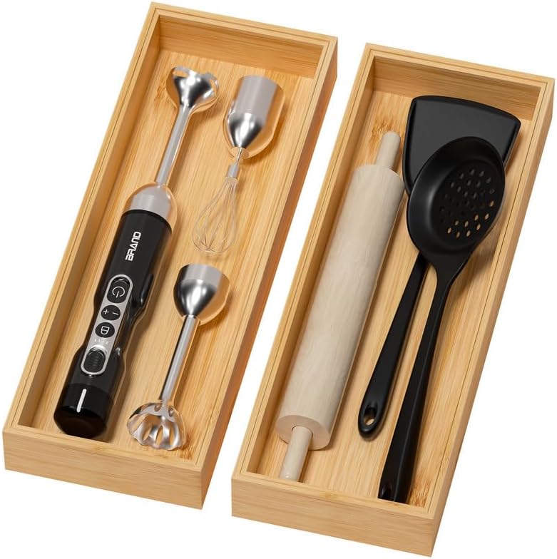 Lixple Bamboo Kitchen Drawer Organizer, 2 Pack, 17" x 6" x 2" by Lixple