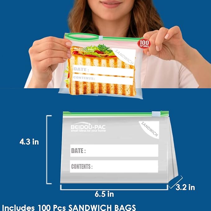 Combo Slider Storage Bags, 350 Count Resealable Variety Pack with Organizer, Reclosable Clear Plastic Snack, Sandwich, Quart,Gallon Size Bags (Variety Pack)