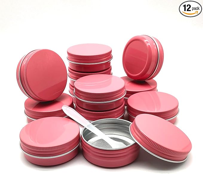 12pcs 1oz 30ml Aluminum Tin Jar, 30g Refillable Makeup Container, 30 Gram Pink Screw Lid Round Can Sample Pot for Cosmetic DIY, Lip Balm, Cream, Salve, Toner, Candle, Free Spatulas +Lables