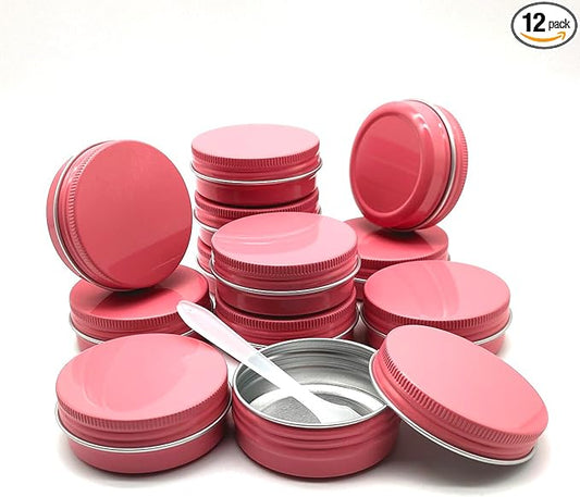 12pcs 1oz 30ml Aluminum Tin Jar, 30g Refillable Makeup Container, 30 Gram Pink Screw Lid Round Can Sample Pot for Cosmetic DIY, Lip Balm, Cream, Salve, Toner, Candle, Free Spatulas +Lables