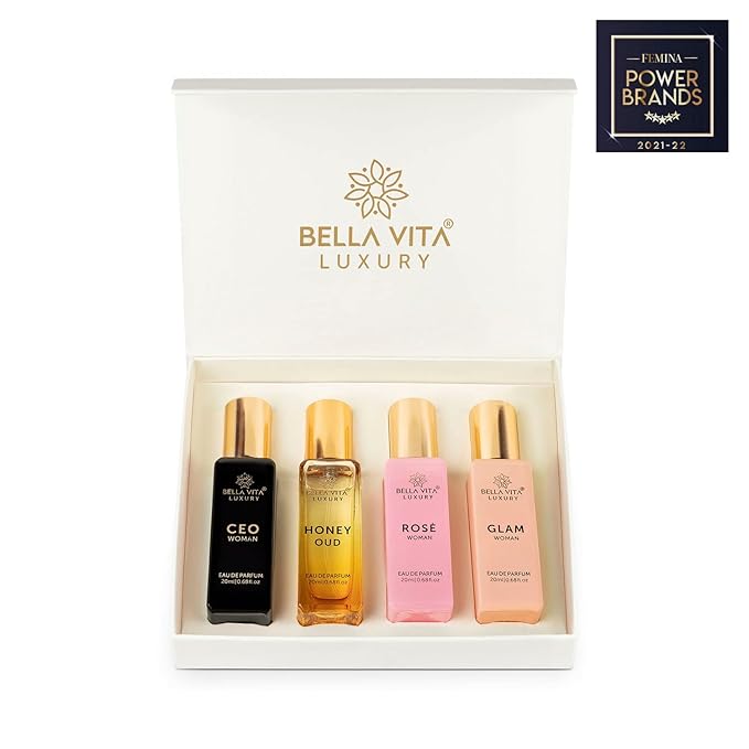 BellaVita Luxury Him and Her Perfume Gift Bundle for Men & Women | 8x20ml Mini Perfumes | Woody, Floral, Citrus, Oud, Vanilla & Musk | Couple Gift Set | Travel-Ready Fragrance Collection