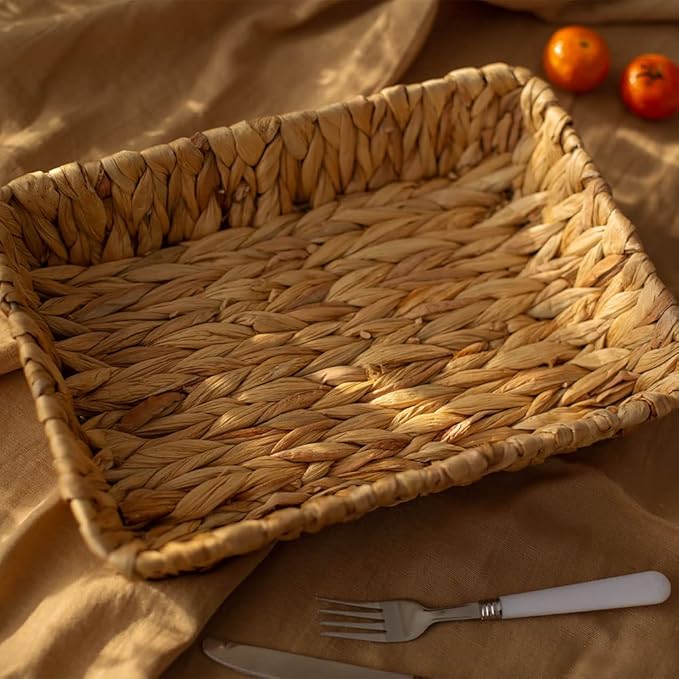 Fruit Tray, Grass Weaving Storage Bins for Fruit or Tea,Arts and Crafts. (RectangleC-1PC)