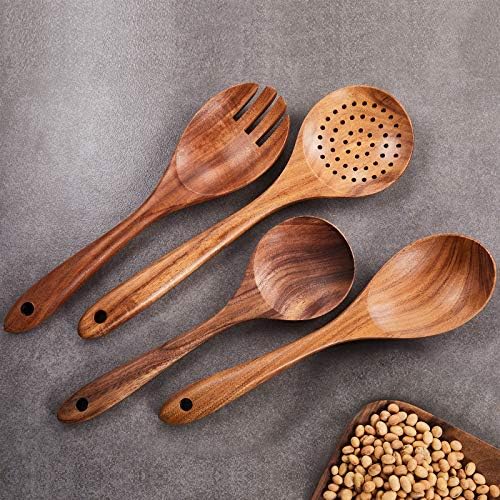 Wooden Kitchen Utensils Set,GUDAMAYE 6 PCE Wooden Spoons for Cooking,Wooden Cooking Utensils,Natural Teak Wooden Spoons For Non-stick Pan - Image 3