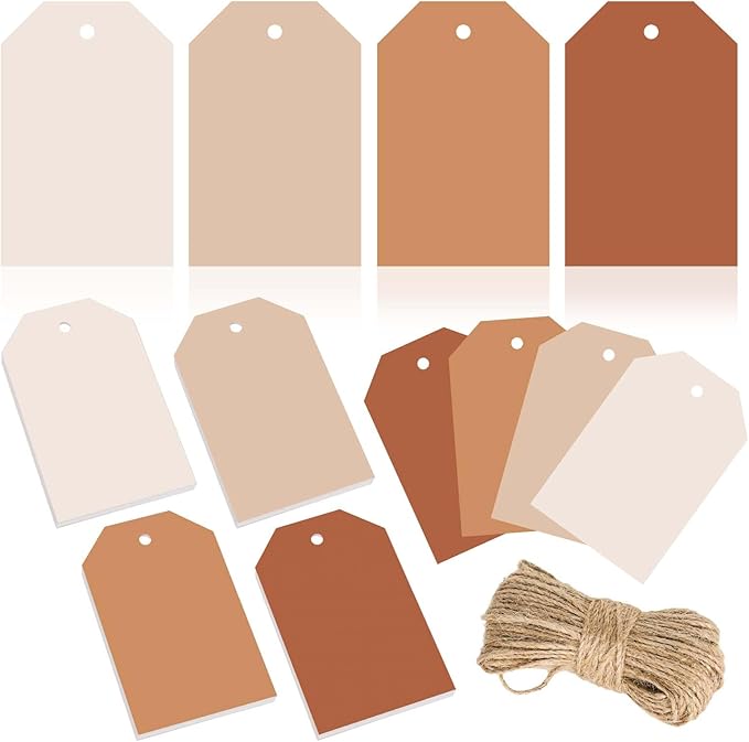 Whaline 120Pcs Terracotta Fall Gift Tags 4 Gradient Solid Colors Hanging Labels with Hemp Rope Bulk Colorful Blank Paper Tags for Birthday Wedding Holiday Fall Party DIY Art Craft Supplies