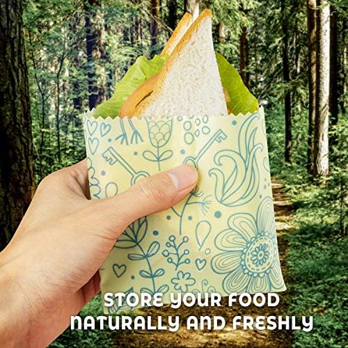 Akeeko Reusable Beeswax Food Wraps - Assorted 9 Packs, Reusable, Plastic-Free Food Storage, 5 Small, 3 Medium, 1 Large Wraps with Plants Pattern - Image 5