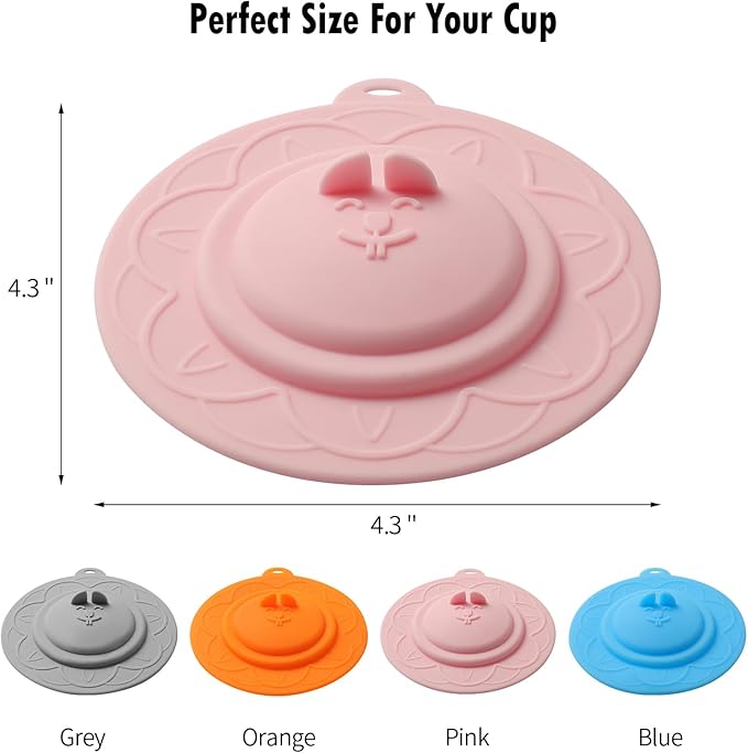 Cat's face Silicone Cup Covers (Set of 4) ， Multicolored Silicone Lids for Mugs, Cups, Tea Pots,Flexible Mug Covers，Hot Cup Lids for Coffee & Tea