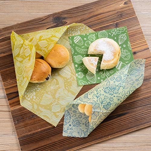 Akeeko Reusable Beeswax Food Wraps - Assorted 9 Packs, Reusable, Plastic-Free Food Storage, 5 Small, 3 Medium, 1 Large Wraps with Plants Pattern - Image 4
