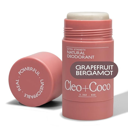 Cleo+Coco Extra Strength Deodorant Balm, Grapefruit Bergamot (2.2 oz), Natural Aluminum Free Deodorant for Women & Men with 5X Odor Fighters, 24+hour Odor Control Free from Synthetic Fragrance, Vegan