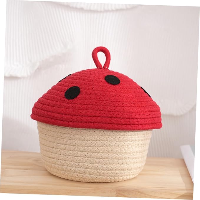 Cotton Rope Woven Storage Basket with Lid for Desktop Sundries Organizer Natural Cotton Material Multipurpose Snack and Bedroom Storage Container Space-saving Decorative Basket