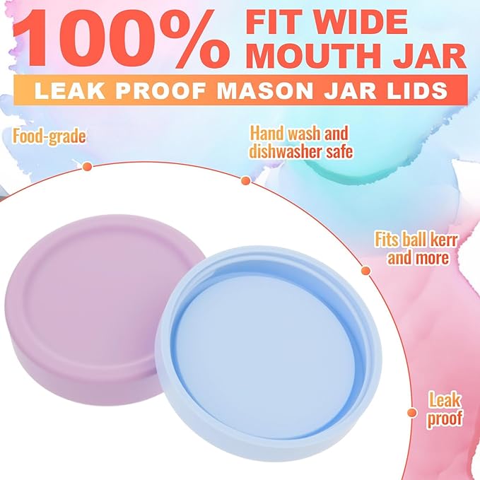 6 Pcs Mason Jars 3 Wide and 3 Regular Mouth Lids Mason Jar Lids Thickened Leak Proof Lid for 86 mm and 70 mm Wide and Regular Mouth, Reusable Canning Jar Caps (Morandi)