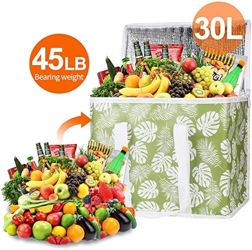 Bodaon 3-Pack Insulated Reusable Grocery Shopping Bags, X-Large Picnic Cooler Bag with Secure Top Cold, Green-Leaf - Image 4