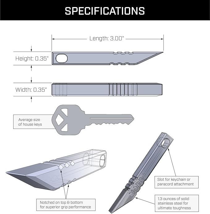 Milspin Rhino Bar EDC Stainless Steel Mini Pry Bar Multi tool Keychain with Screw Driver, Box Opener and Minimalist Tool Features, Made in The USA