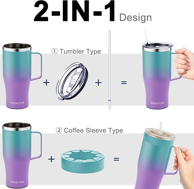 Universal Iced Coffee Sleeve with Handle - Insulated Double Wall Reusable Stainless Steel Holder Insulator for Cold Drinks Fits Small Medium Large To Go Cups Gifts for Men Women Him Her (Fairyland)