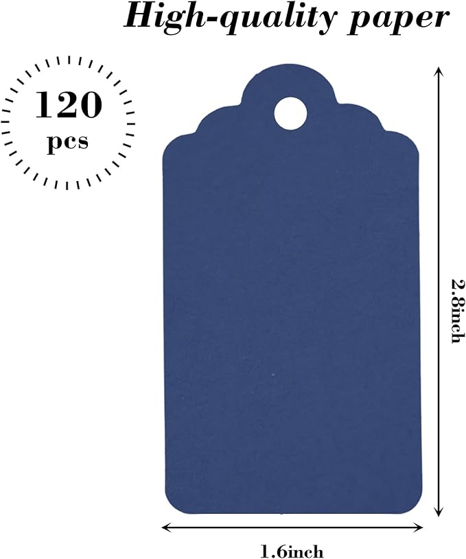 SallyFashion 120PCS Gift Tags with String, Navy Blue Paper Gift Tags Hanging for Wedding Birthday Gifts DIY