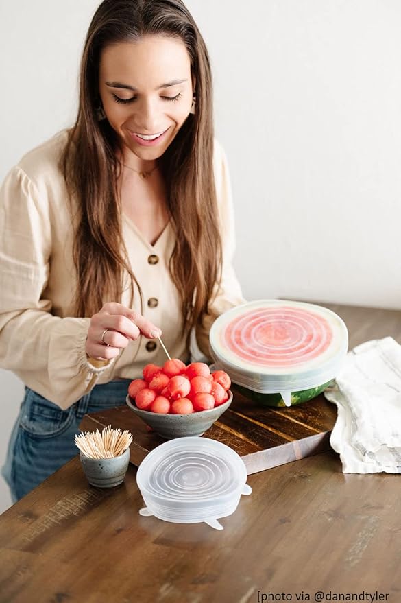 altCookingHub Silicone Stretch Lids, 6-Pack of Same Size 6.3 Inch Lids, BPA Free, Leakproof Reusable Silicone Lids for Various Shapes of Containers and Food Covers