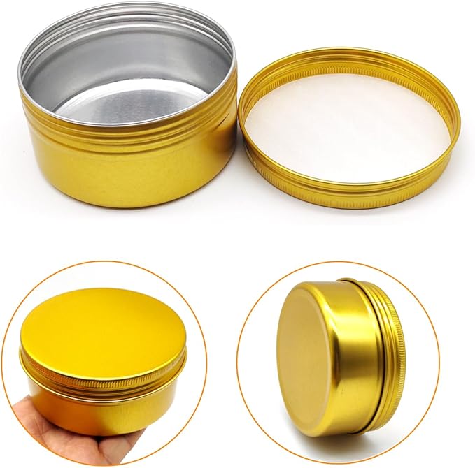 4pcs 250ml Round Lip Balm Tin Cans, 250 Gram Aluminum Tins Gold Cosmetic Sample Containers with Screw Lid, 250g Metal Empty Storage Travel Jars for Salves, Lip Balms, Face Cream, Candle, Tea