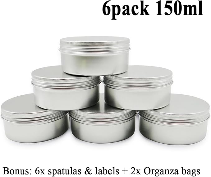 6pcs 150ml Aluminum Tin Jars with Screw Cap Lids, Empty Refillable Makeup Lip Balm Containers Round Travel Jars Cosmetics Pots Metal Cans for DIY Crafts Salve Cream Candle Powder Tea Beads
