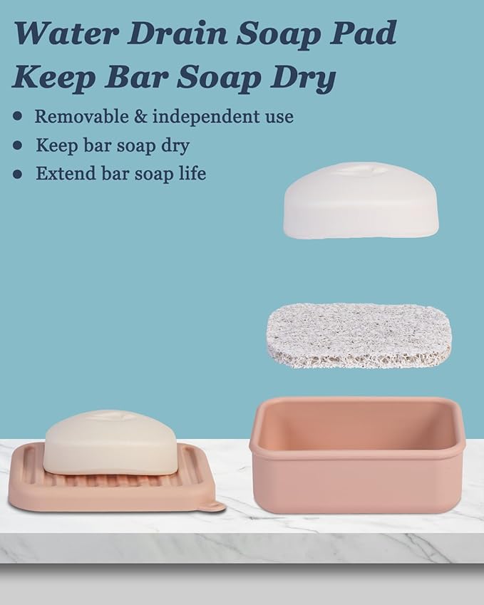 Superior Leak-Proof Silicone Travel Soap Case, Portable Soap Container with Draining Layer, Durable Soap Box, Shatter-Proof Soap Holder for Bathroom, Gym, Travel Size Toiletry(Light Pink)