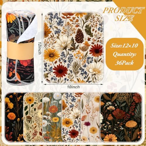 36 Pack Reusable Kitchen Cloths Cotton Towels, Fall Wildflower - Image 2