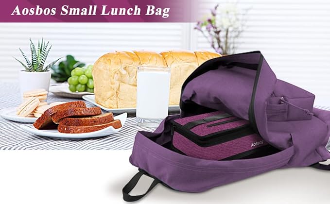 Aosbos Small Insulated Lunch Bag - Compact Lunch Box for Portion Control, Work & Office, Purple