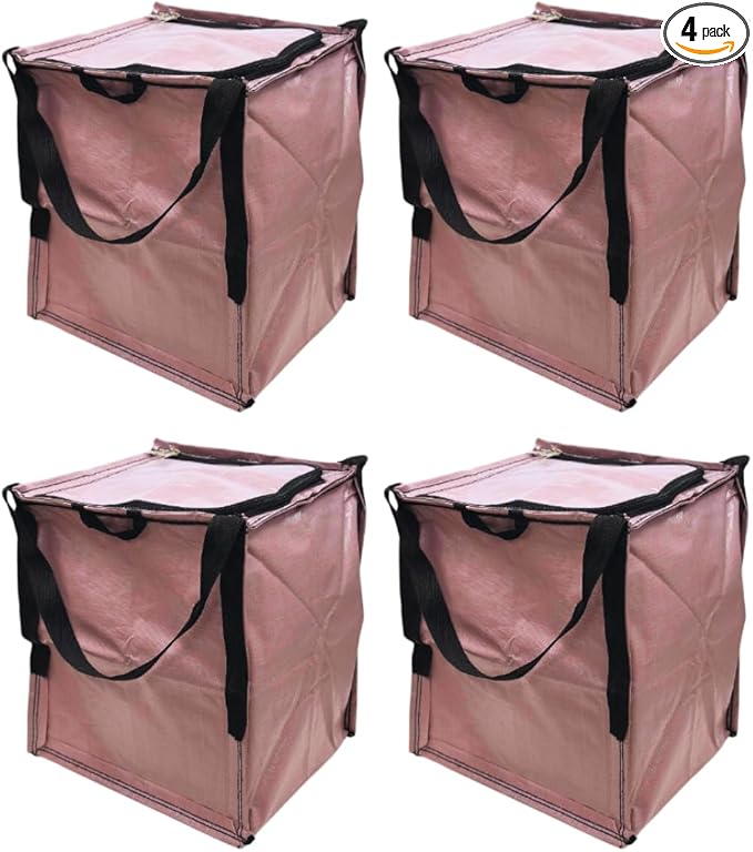 DURASACK Heavy Duty Storage Tote Bag with Zipper Top 22-Gallon Rugged Woven Polypropylene Moving Bag, Reusable Self-Standing Design, Holds up to 500 Pounds, Pack of 4, Mauve