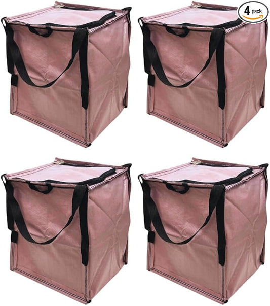 DURASACK Heavy Duty Storage Tote Bag with Zipper Top 22-Gallon Rugged Woven Polypropylene Moving Bag, Reusable Self-Standing Design, Holds up to 500 Pounds, Pack of 4, Mauve