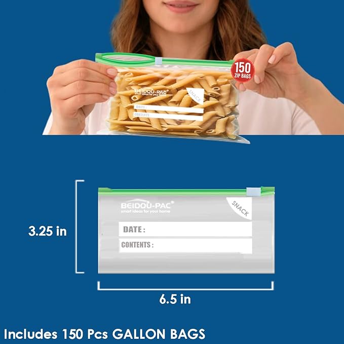 Combo Slider Storage Bags, 350 Count Resealable Variety Pack with Organizer, Reclosable Clear Plastic Snack, Sandwich, Quart,Gallon Size Bags (Variety Pack)