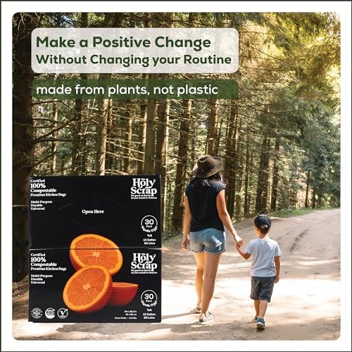 Extra Large Compostable Trash Bags - 13 Gallon, 60 Pack | Plastic-Free & Decomposing Tall Kitchen Garbage Bags & Liners with Easy-Tie Handles | Thick Bin Bags for Green & Food Waste - Image 6
