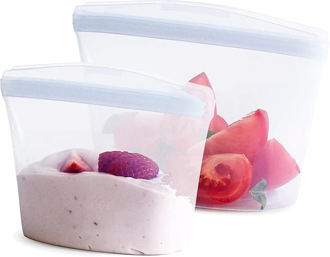 Stasher Premium Silicone Reusable Food Storage Bags, 2-Pack, Clear, Multi-Use Food Storage Bags, Lunch Bag, Travel Containers, BPA Free, Leak-free, Dishwasher-Safe, Eco-friendly