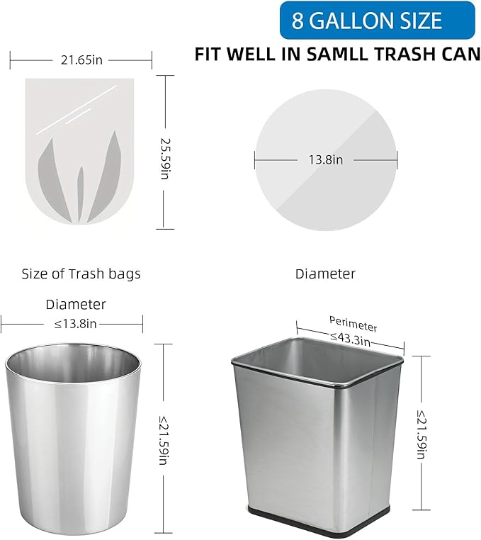 8 Gallon White Trash Bags Biodegradable - Small Garbage Bags 8 Gallon Tall Kitchen Unscented 80count Compostable Recycling Strong Thick Office Waste Basket Medium Liners Bulk Chenyucheng