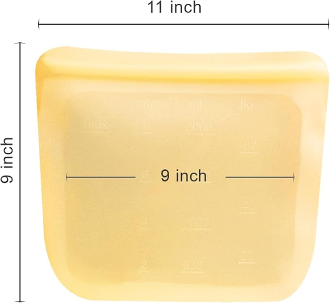 purifyou Set of 5 Reusable Silicone Storage Snack Bags 6oz / 16oz / 32oz / 64oz Self-Seal Food Storage Container for Fruits, Vegetables, Sandwiches, Dishwasher Safe & Leak-free (PastelYellow, 64oz)