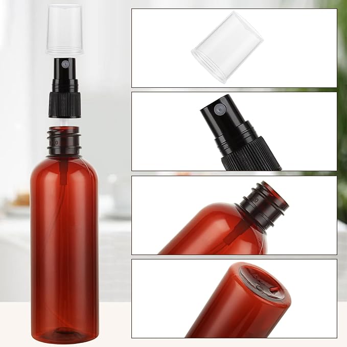 60 Pack Plastic Spray Bottles 4oz Small Empty Fine Mist Spray Bottles Amber Clear Bottles for Essential Oils, Bath, Beauty, Hair & Cleaning, Small Sprays Bottle for Travel, With 10 Funnels