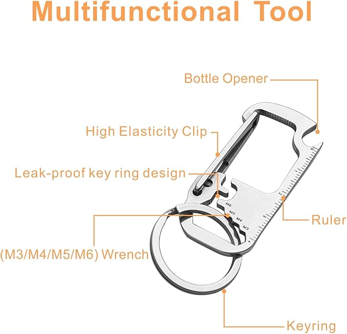 Keychain Carabiner with Bottle Opener, Stainless Steel Carabiner Clip for Car Keys, Mini Multitool Keychain Clip for Men Belt Hook, Heavy Duty Key Chain Ring Clip