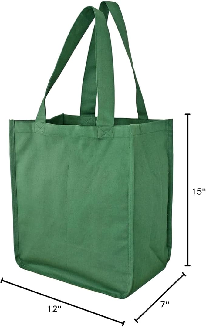 Simple Ecology Organic Cotton Deluxe Reusable Grocery Shopping Bag; Bottle Sleeves, Rigid Bottom Support (UPDATED DESIGN)