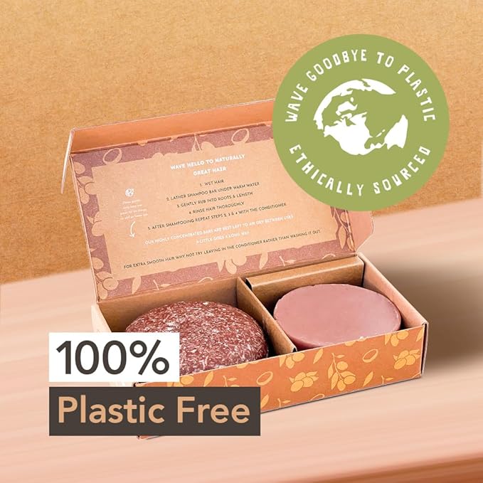 Wave Shampoo Bar & Conditioner Bar Set, Argan Oil Vegan Sulfate Free USA Handmade Moisturizing Solid Bars for All Hair Types Good for Travel Long Lasting 120 Uses Argan Oil Shampoo and Conditioner bar