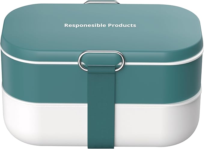 Responsible Products Leak Resistant Bento Box with Tableware for Adult - Teens, Insulated Lunch Box for Women - Men - Girls - Boys, BPA Free, Dishwasher Safe, Microwave Safe, Freezer Safe, 46 oz