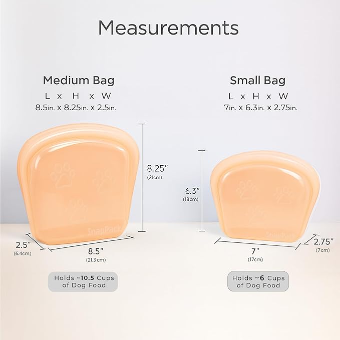 SnapPack Premium Silicone Reusable Pet Storage Stand-Up Bags, Pet Duo Set, Microwave, Dishwasher, Oven and Freezer Safe, BPA Free, Leak-free, and Eco-friendly |1000ml & 2000ml Set (Peach)