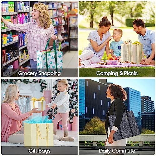 BALEINE 2 PK Grocery Bags Reusable Shopping Bags with Reinforced Bottom, Heavy Duty Foldable Tote Bags (Grey) - Image 7
