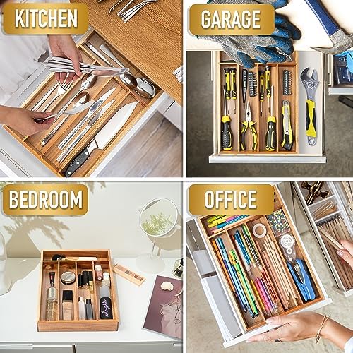 Besilord Silverware Organizer Kitchen Drawer Organizer Utensil Organizer Acacia Silverware Holder Cutlery Organizer in Drawer Flatware Organizer Tray(5 slots, Acacia - Image 6