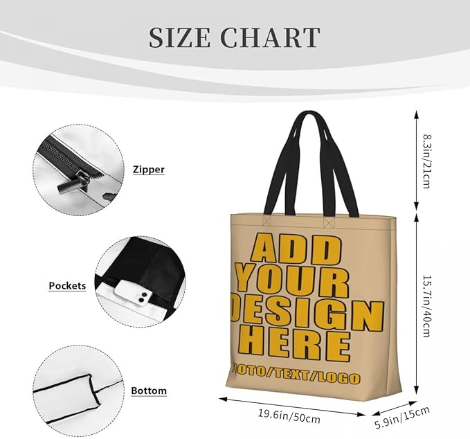 Custom Large Black Tote Bag With Pocket Extra Large Reusable Grocery Bags