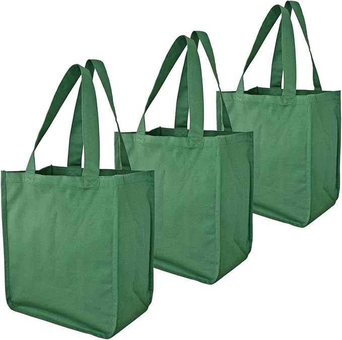 Simple Ecology Organic Cotton Deluxe Reusable Grocery Shopping Bag; Bottle Sleeves, Rigid Bottom Support (UPDATED DESIGN)