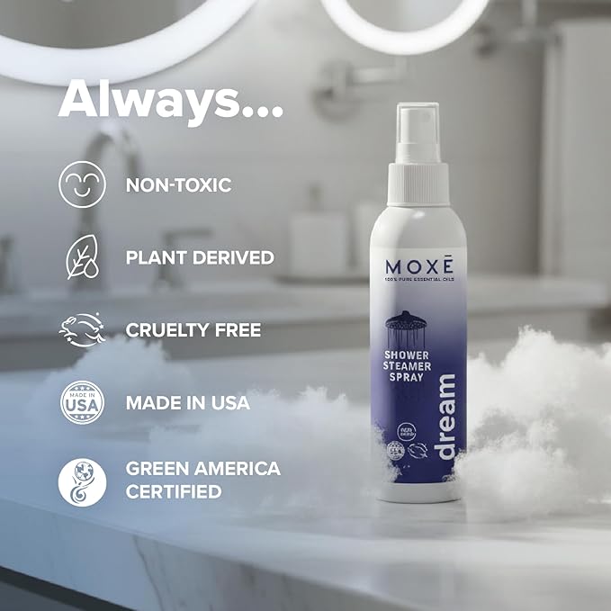 MOXE Shower Mist, Spa Steam Spray, Certified Natural Essential Oils, Aromatherapy, Tension Relief (Dream, 4 Fl Oz (Pack of 1))