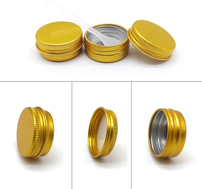 10ml Aluminum Tin Jar, 1/3 oz Makeup Container, 10g Aluminum Screw up Lid Small Round Container Bottle for Cosmetics Lip Balm Cream Toner Eyeshadow Candle Tea Beads, 24 Pack Gold Color Tins