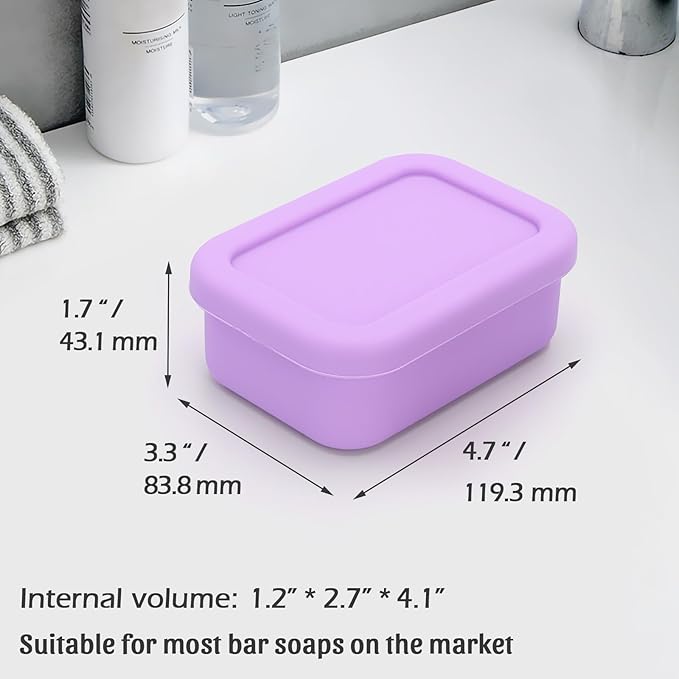 Silicone Bar Soap Travel Case,Completely Leak Proof Bar Soap Holder,Compact Soap Bar Container,Portable Soap Box for Traveling,Camping,Gym,Outdoor (Light Purple)