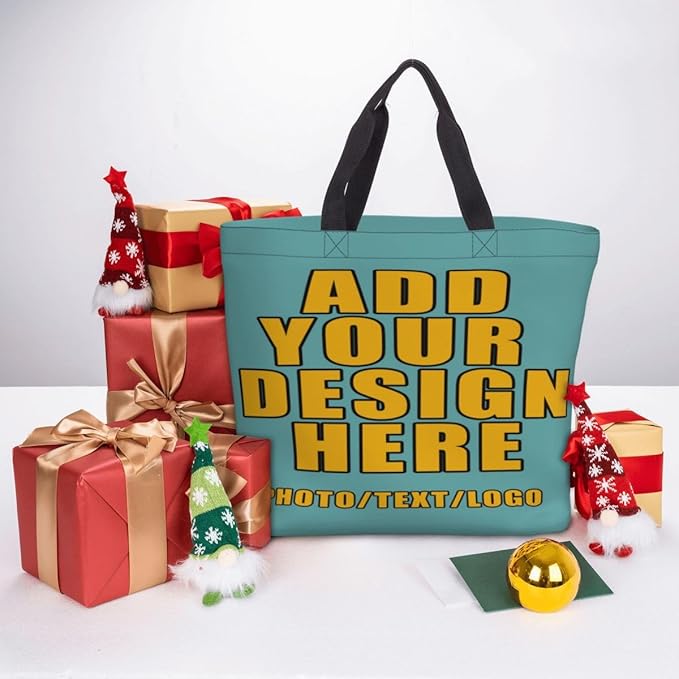Custom Large Black Tote Bag With Pocket Extra Large Reusable Grocery Bags