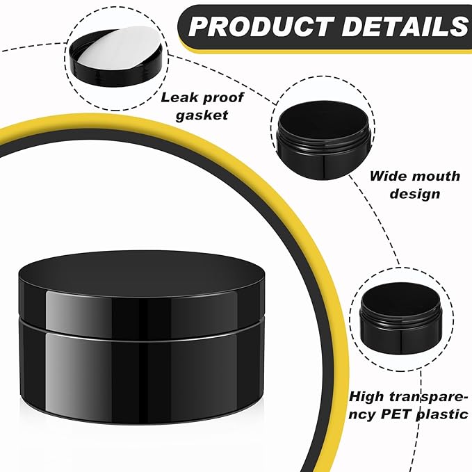 Dandat 24 Pcs 4 oz Plastic Jar Container with Lid and Label Refillable Empty Round Black PET Cosmetic Sample Containers for Lotion, Cream, Ointments, Body Butter, Makeup, Travel Storage
